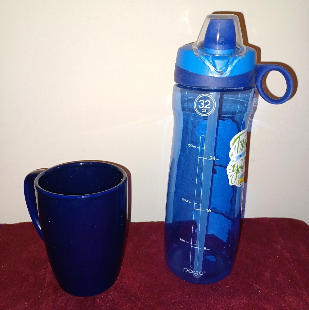 Navy 2pc: mug & water bottle. (030323B)